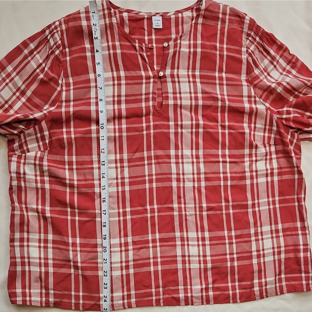 Old Navy Plaid Button Long Sleeve Blouse Red White Women's XL - Picture 6 of 8